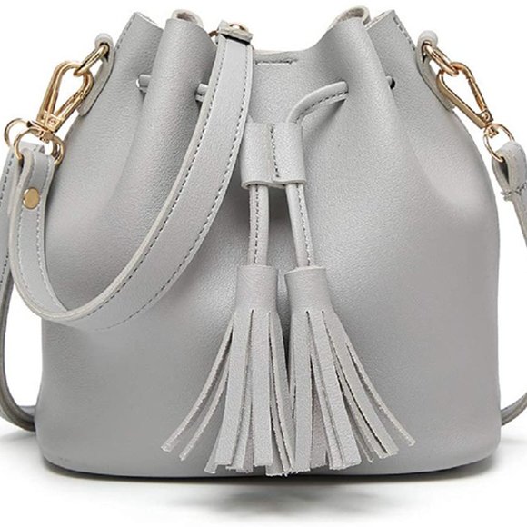 Womens Mini Bucket Bag Leather Drawstring Purse